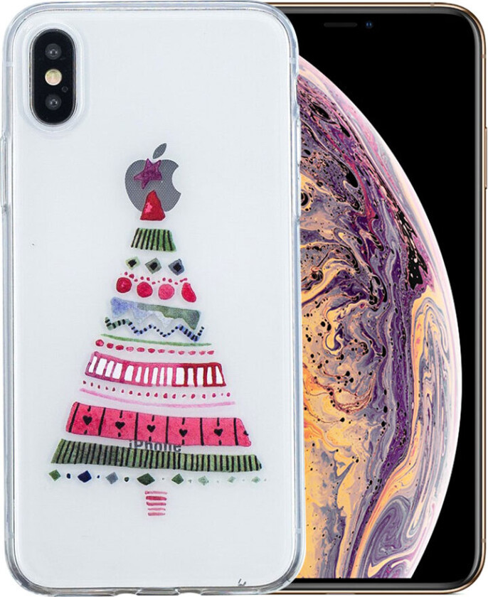 iPhone XS beskyttelses deksel av TPU med printet jule mønster - fargelagt jule tre