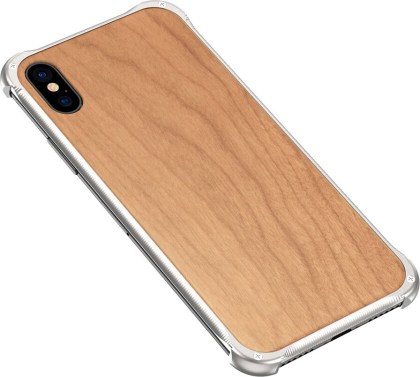 iPhone X beskyttelses deksel av tre og legert aluminium - sølv kirsebærtre
