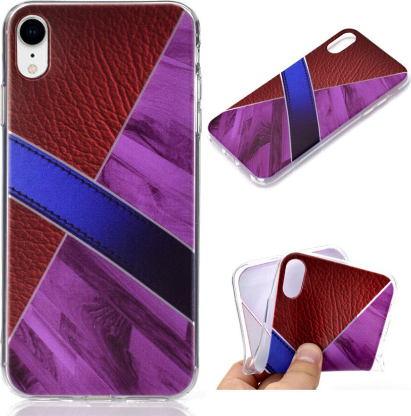 iPhone Xr beskyttelses deksel av TPU med delt design av marmor og skinn tekstur - lilla
