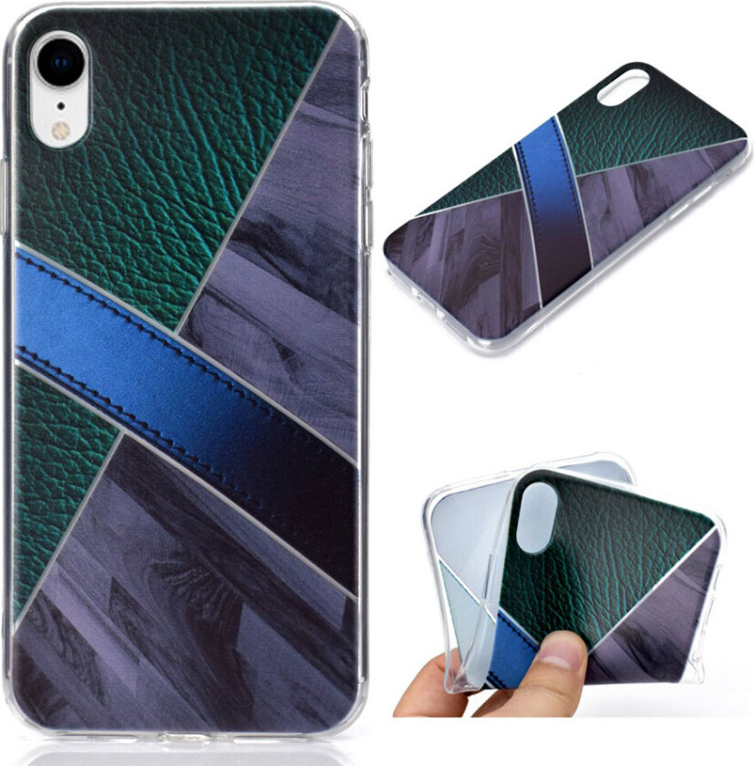 iPhone Xr beskyttelses deksel av TPU med delt design av marmor og skinn tekstur - grå