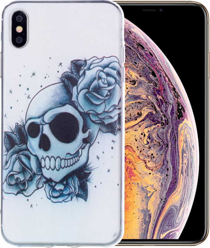 iPhone Xs Max beskyttelses deksel av TPU med printet mønster - hodeskalle og blomst