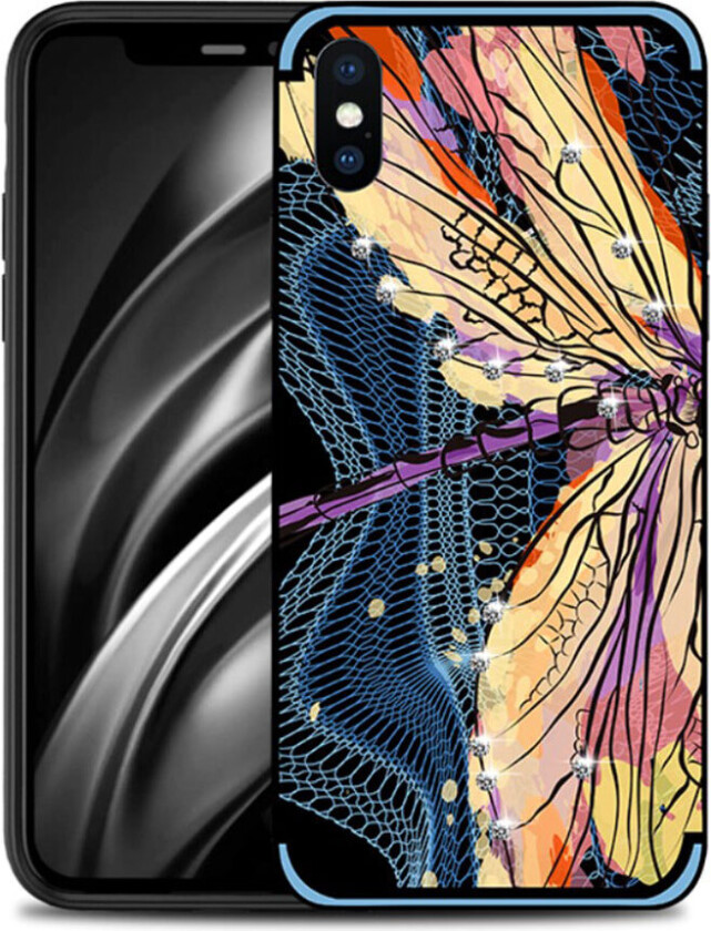 NXE iPhone Xs Max beskyttelses deksel av TPU med printet mønster og bergkrystall dekor - blå