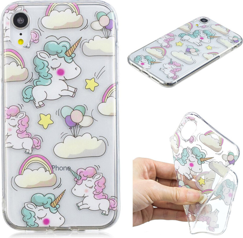 iPhone Xr beskyttelses deksel av TPU med IMD printet mønster - enhjørning og reinbue