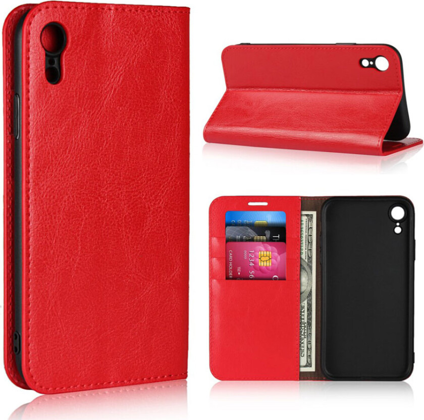 iPhone Xr beskyttelses deksel av ekte skinn med vill hest tekstur - rød