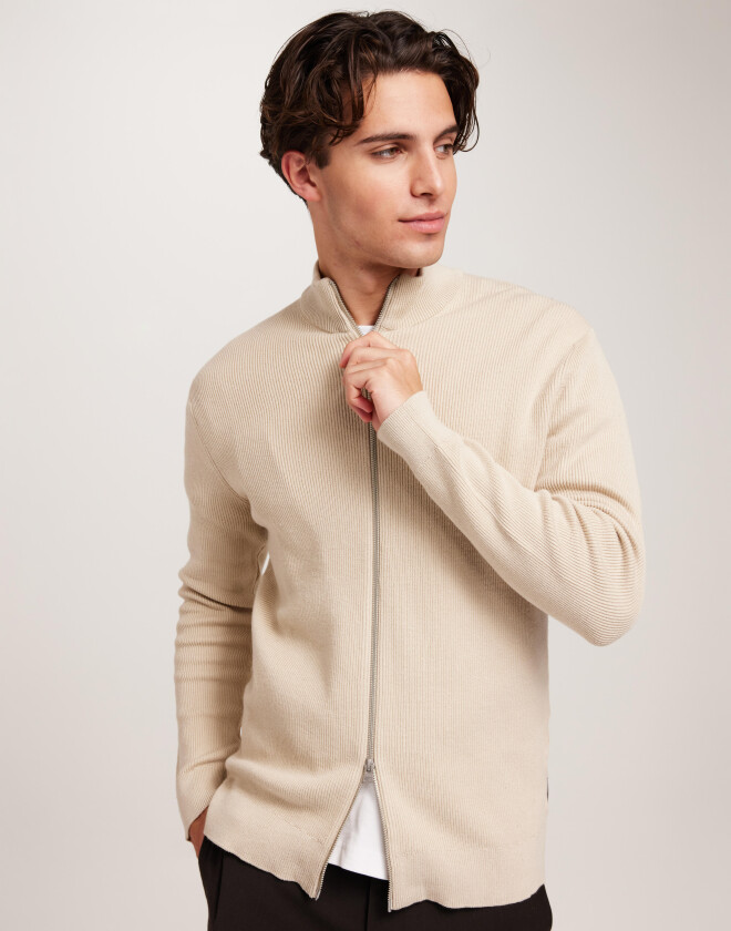 Onsphil Reg 12 Struc Card Knit Noos Gensere med glidelås Beige