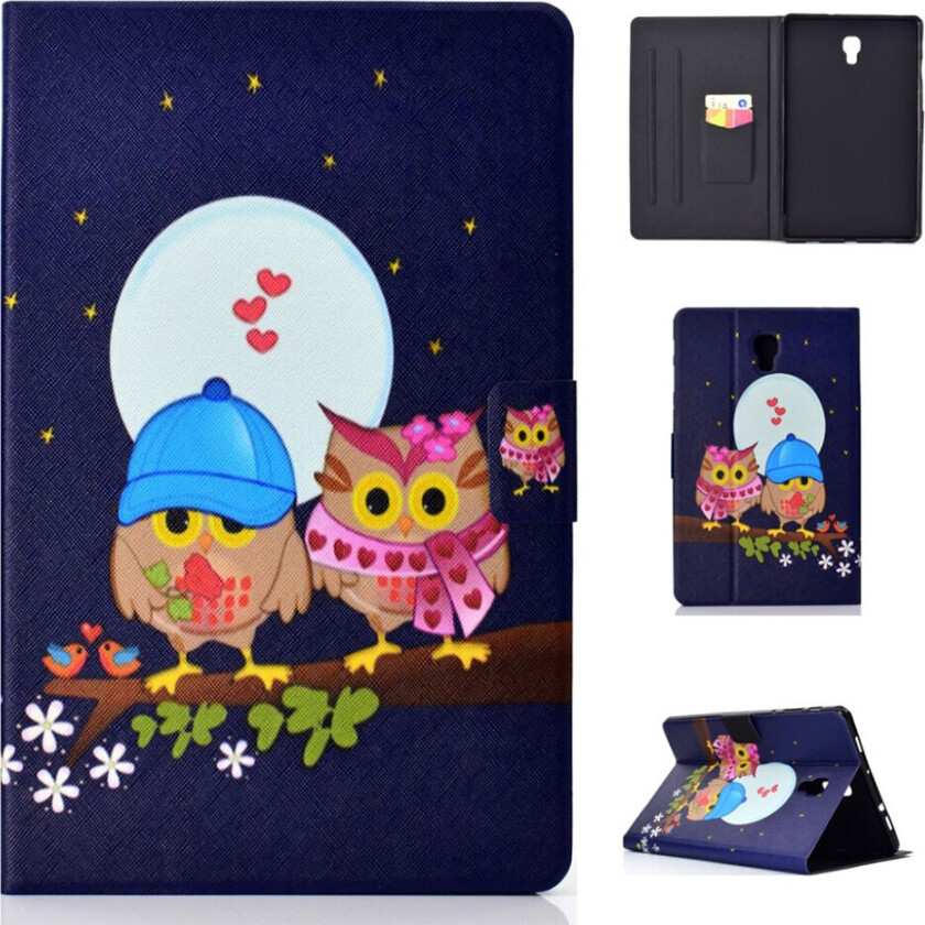 Galaxy Tab A 10.5 beskyttelses deksel av syntetisk skinn med printet mønster - ugle på grein