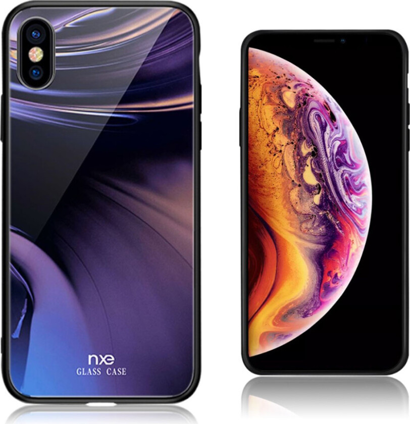 NXE iPhone Xs Max beskyttelses deksel av TPU og herdet glass med lys mønster - stil D