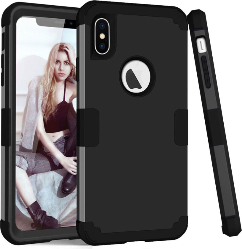 iPhone Xs Max beskyttelses deksel av plastikk og silikon i 3 deler - svart