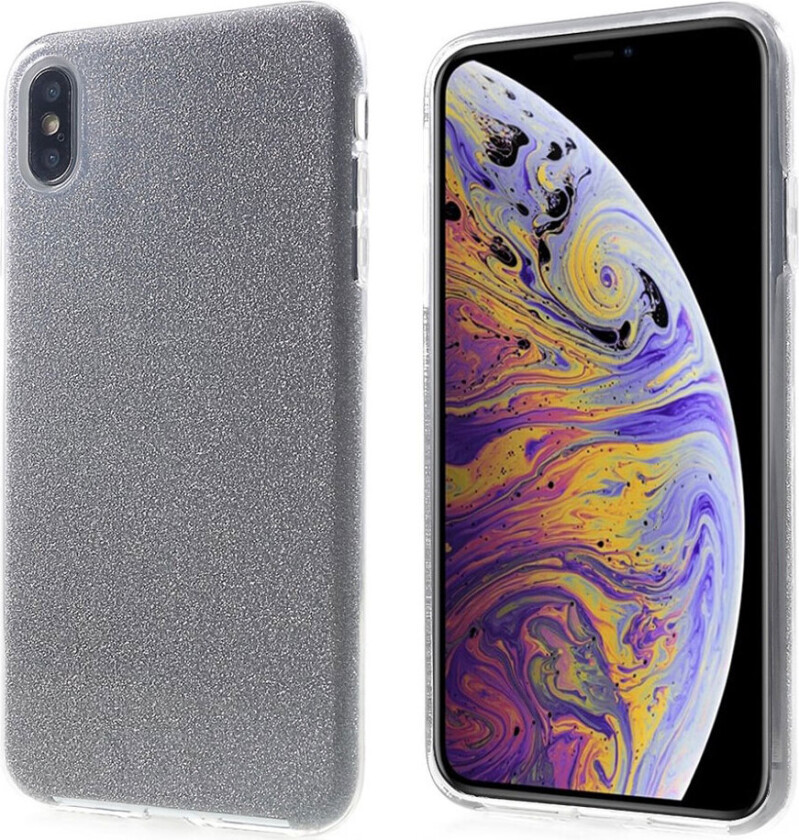 iPhone Xs Max beskyttelses deksel av TPU og plastikk med glitter - sølv