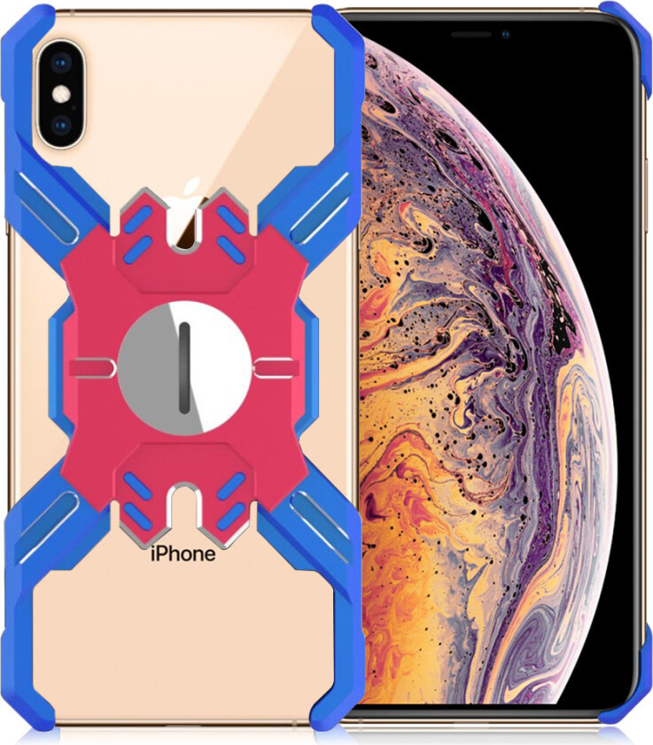 iPhone Xs Max beskyttelses deksel av metall med galvanisert overflate - rød og blå