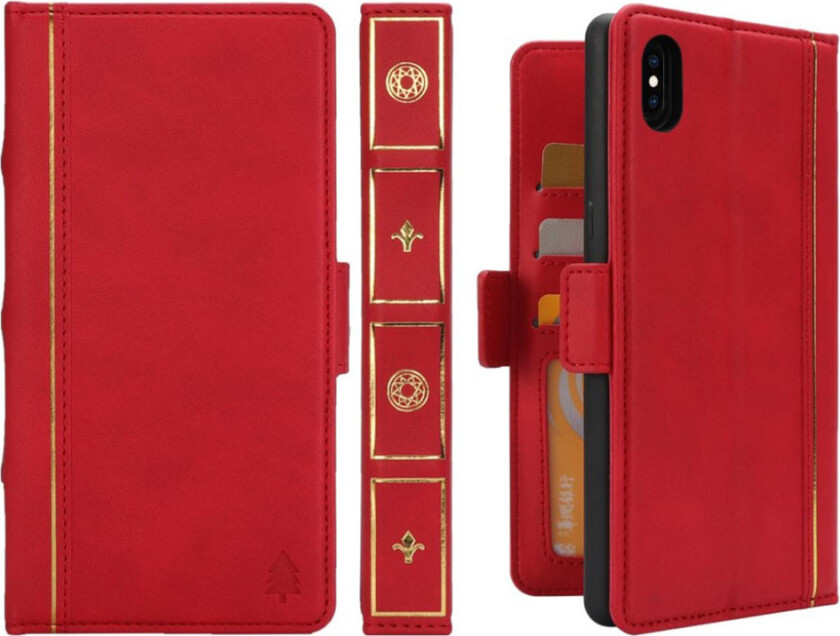 iPhone Xs Max beskyttelses deksel av syntetisk skinn med bok stil og 2 i 1 design - rød