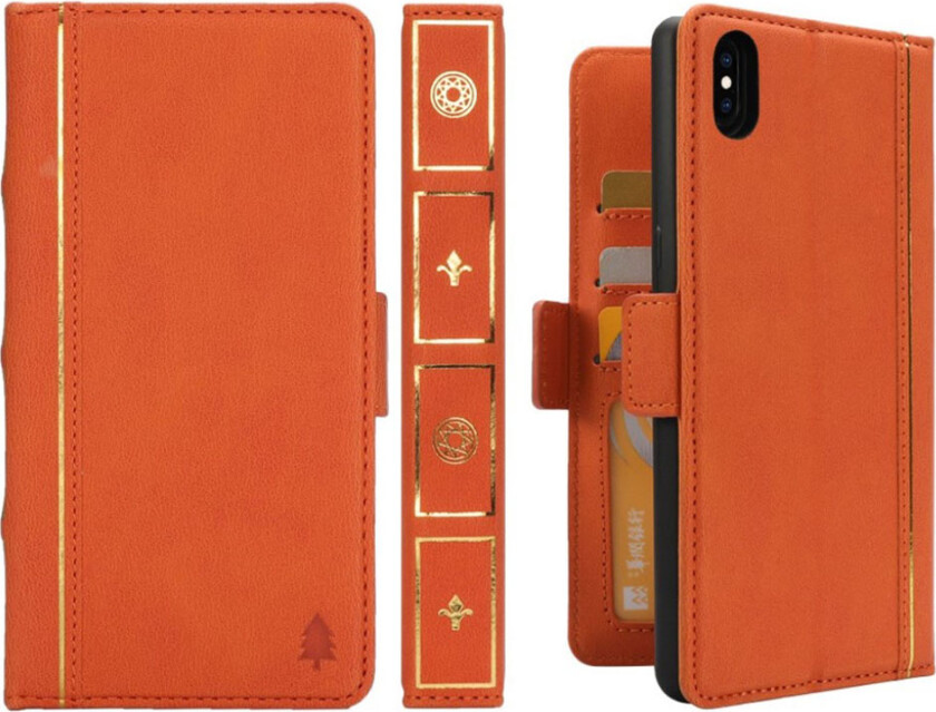 iPhone Xs Max beskyttelses deksel av syntetisk skinn med bok stil og 2 i 1 design - oransj