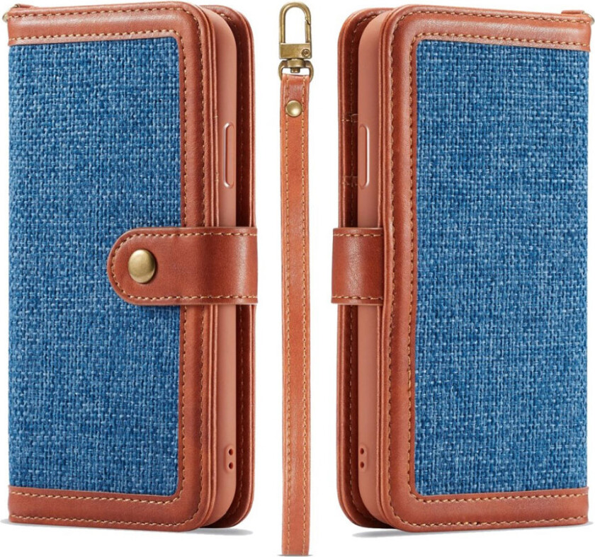 iPhone XS beskyttelses deksel av syntetisk skinn og tekstil med 2 i 1 design - blå