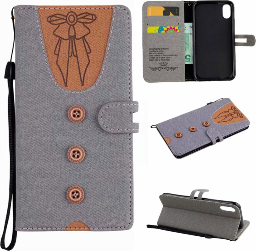 iPhone XS beskyttelses deksel av syntetisk skinn med dame sløyefe og delt design - grå