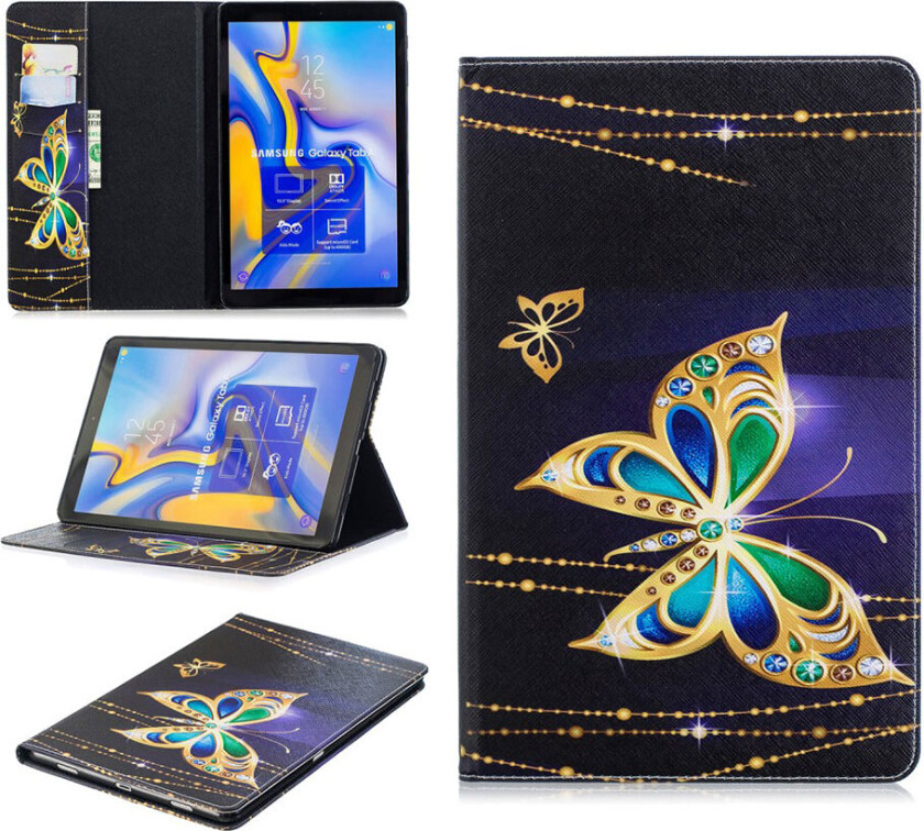 Galaxy Tab A 10.5 beskyttelses deksel av syntetisk skinn med printet mønster - gull sommerfugler