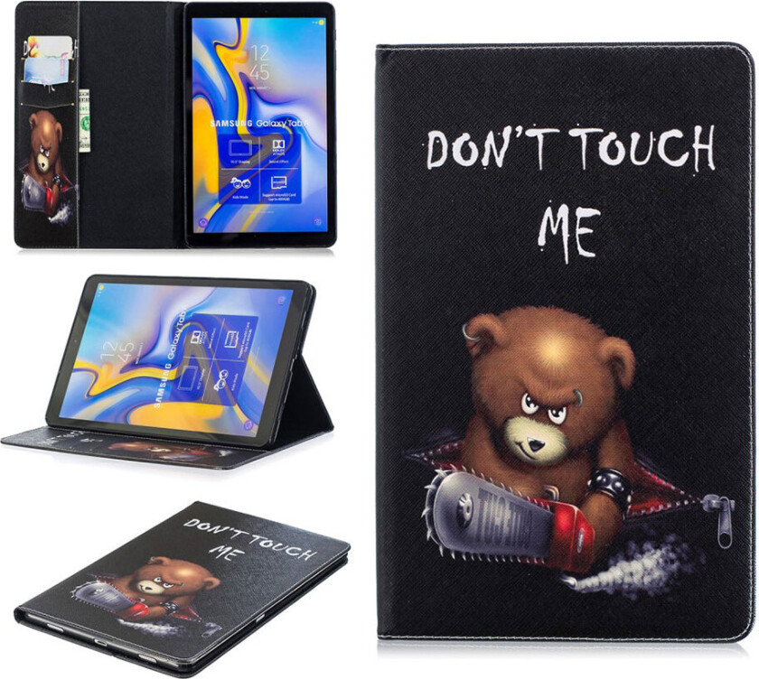 Galaxy Tab A 10.5 beskyttelses deksel av syntetisk skinn med printet mønster - brun bjørn og advarsel ord