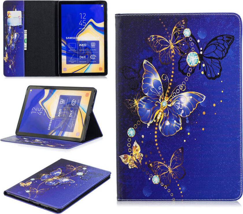 Galaxy Tab S4 beskyttelses deksel av syntetisk skinn med printet mønster - lilla sommerfugler
