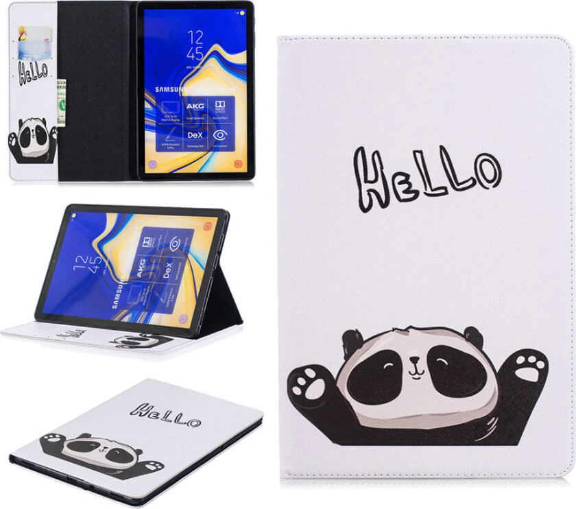 Galaxy Tab S4 beskyttelses deksel av syntetisk skinn med printet mønster - hello panda