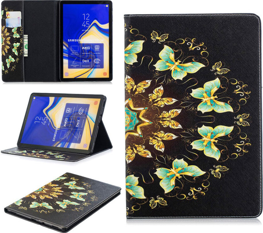 Galaxy Tab S4 beskyttelses deksel av syntetisk skinn med printet mønster - pene sommerfugler