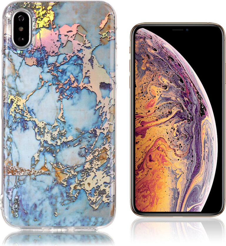 iPhone Xs Max beskyttelses deksel av TPU med IMD printet marmor mønster - mørke blå