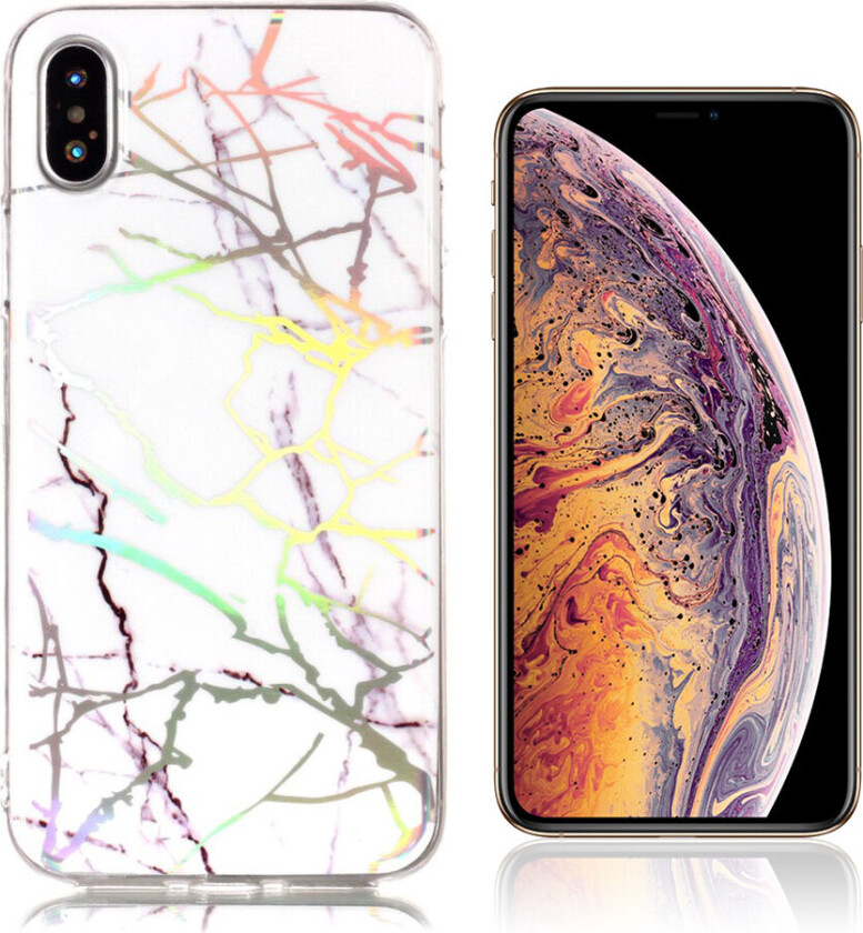 iPhone Xs Max beskyttelses deksel av TPU med laser utskjært marmor mønster - hvit