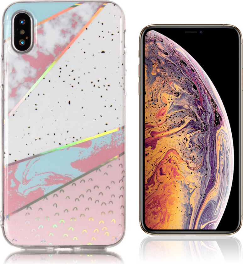 iPhone Xs Max beskyttelses deksel av TPU med laser utskjært marmor mønster - hvit og rosa