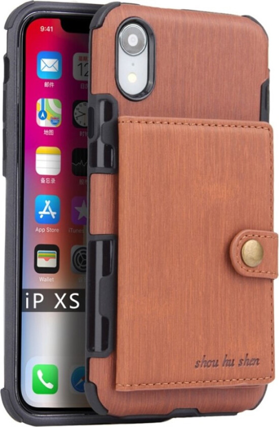 SHOUHUSHEN iPhone XS beskyttelses deksel av plastikk dekt i syntetisk skinn - brun