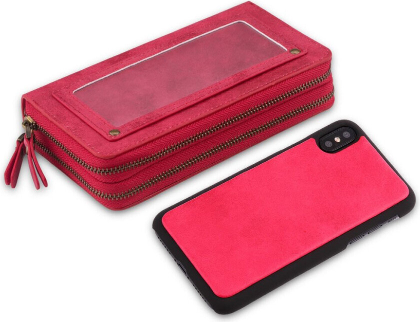 iPhone Xs Max beskyttelses deksel av behandlet kuskinn med 2 i 1 design - rød