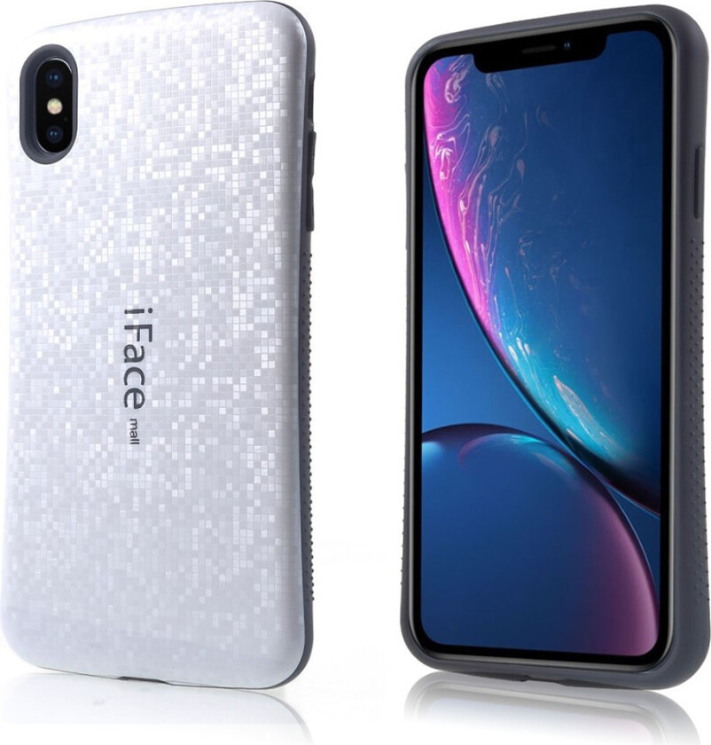 IFACE MALL iPhone Xs Max beskyttelses deksel av plastikk og TPU med mosaikk mønster - sølv