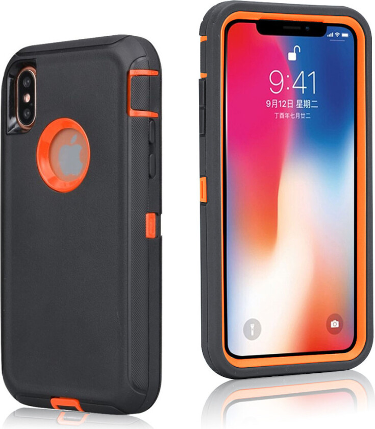 iPhone Xs Max beskyttelses deksel av plastikk og TPU - svart og oransj