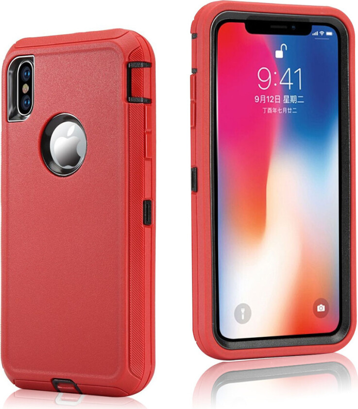 iPhone Xs Max beskyttelses deksel av plastikk og TPU - rød og svart