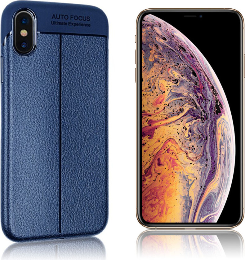 iPhone Xs Max beskyttelses deksel av TPU med kornet litchi tekstur - blå