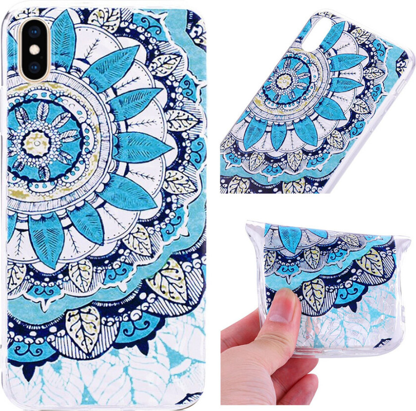 iPhone Xs Max beskyttelses deksel av TPU med 3D diamant tekstur og printet mønster - unik blomst