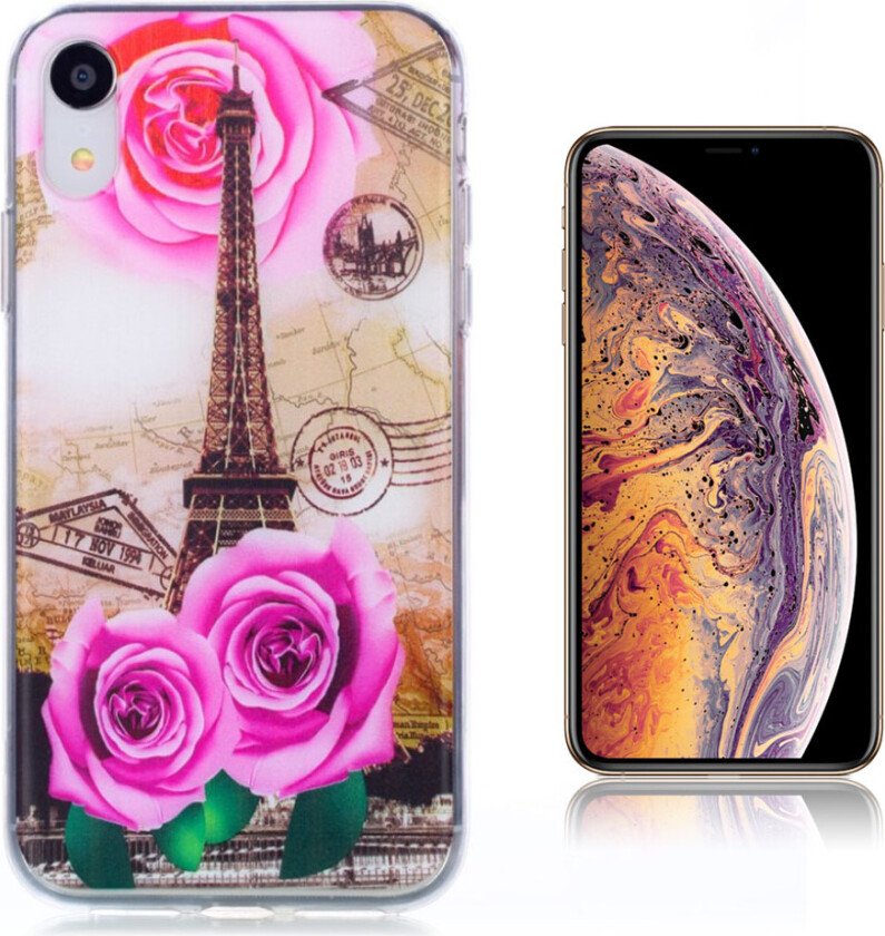 iPhone Xs Max beskyttelses deksel av TPU med printet mønster - rose blomst