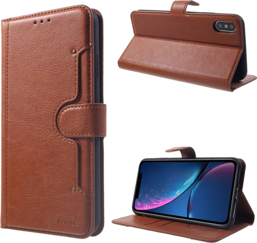 KAIYUE iPhone Xs Max beskyttelses deksel av syntetisk skinn - brun
