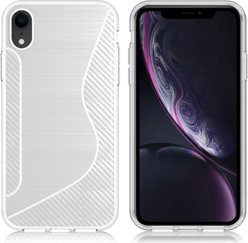 iPhone Xr beskyttelses deksel av TPU med karbon fiber tekstur og S form - hvit