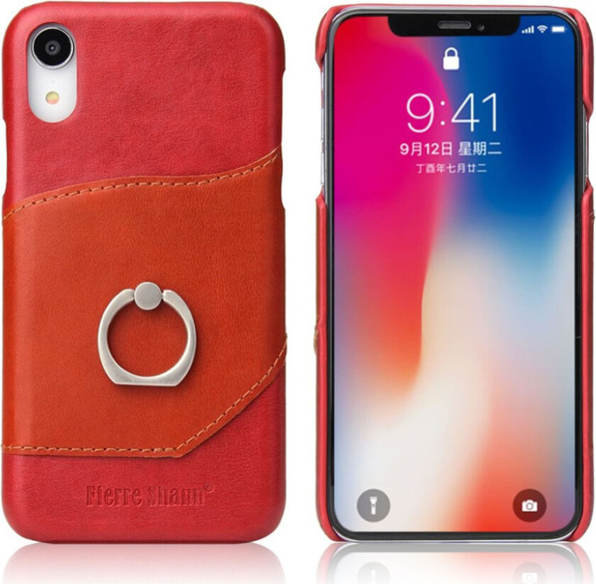 FIERRE SHANN iPhone Xr beskyttelses deksel av plastikk dekt i behandlet kuskinn med vill hest tekstur - rød