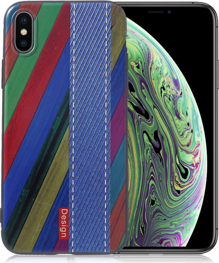 iPhone XS beskyttelses deksel av TPU med hevet printet mønster - himmel blå og fargerike striper