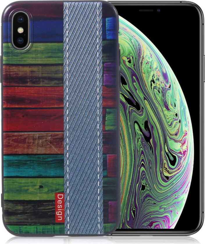 iPhone XS beskyttelses deksel av TPU med hevet printet mønster - baby blå og mange farger striper