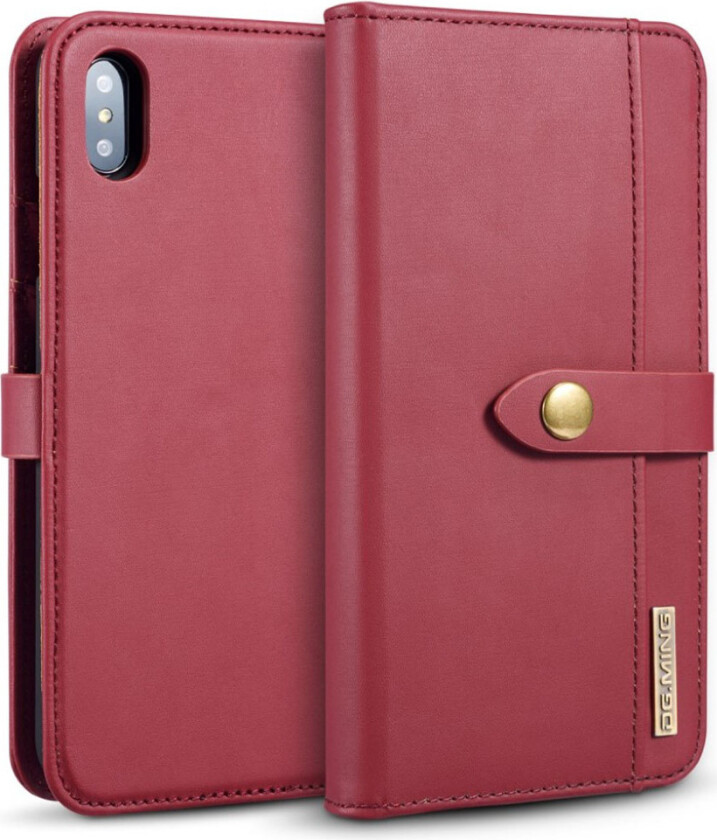 DG MING iPhone Xs Max beskyttelses deksel av behandlet kuskinn med 2 i 1 design - rød