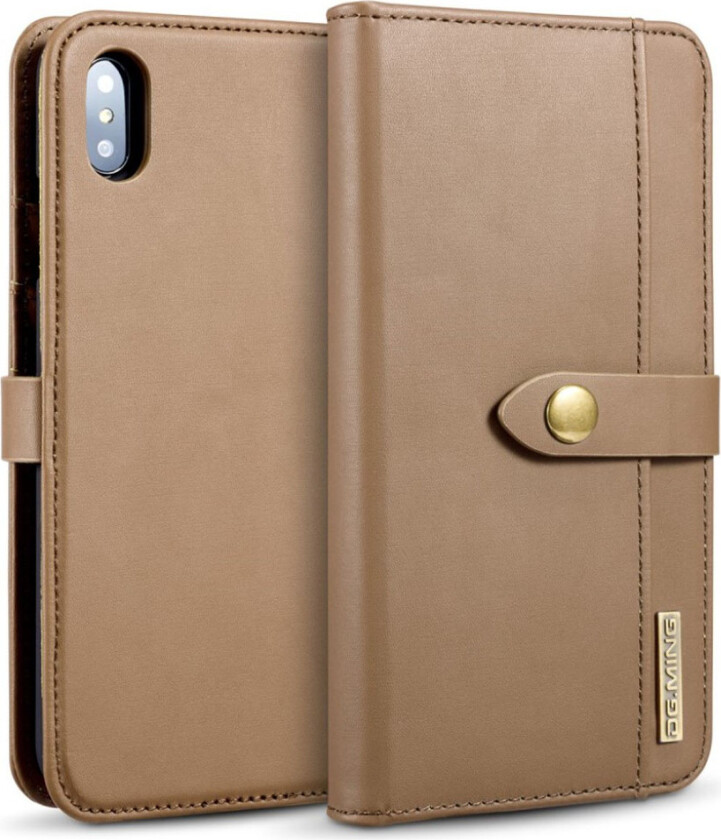 DG MING iPhone Xs Max beskyttelses deksel av behandlet kuskinn med 2 i 1 design - brun