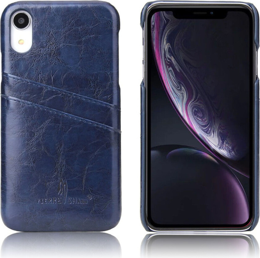 FIERRE SHANN iPhone Xr beskyttelses deksel av plastikk dekt i olje voks behandlet syntetisk skinn - blå