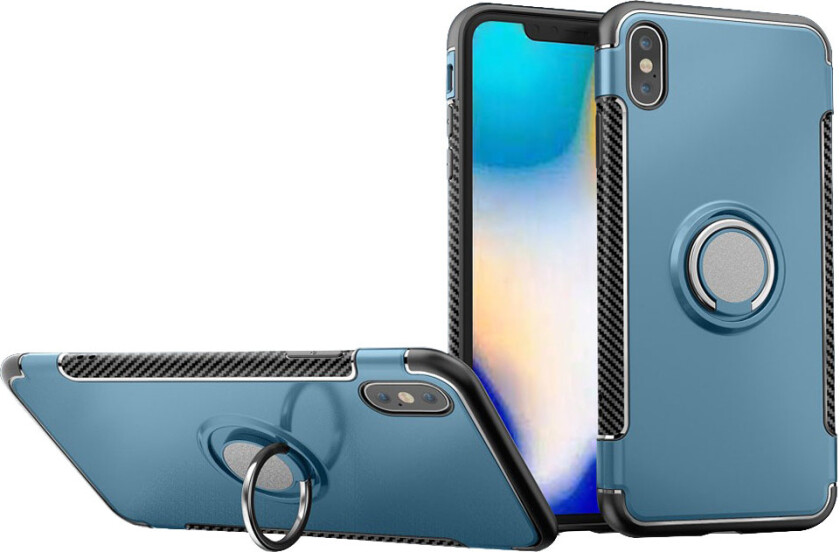 iPhone Xs Max beskyttelses deksel av plastikk og TPU med karbon fiber tekstur - baby blå