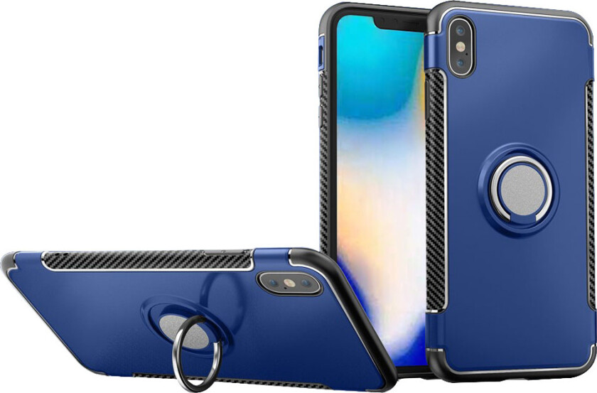 iPhone Xs Max beskyttelses deksel av plastikk og TPU med karbon fiber tekstur - mørke blå