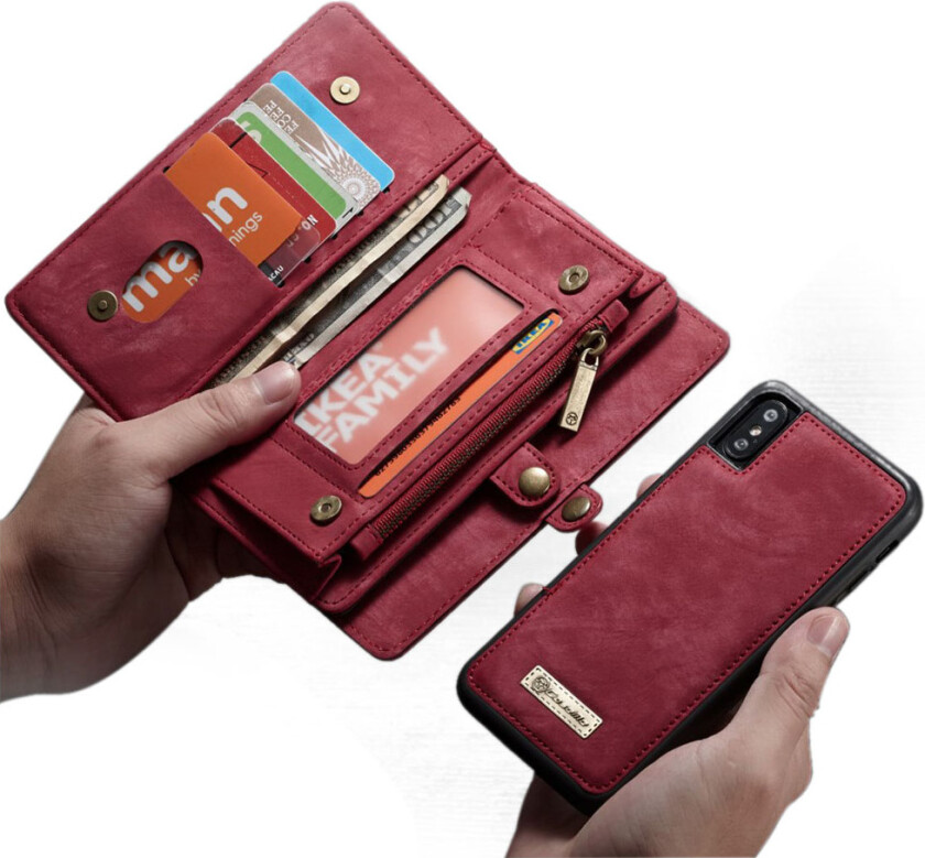 CASEME iPhone Xs Max beskyttelses deksel av behandlet kuskinn og plastikk med 2 i 1 design og vintage stil - rød