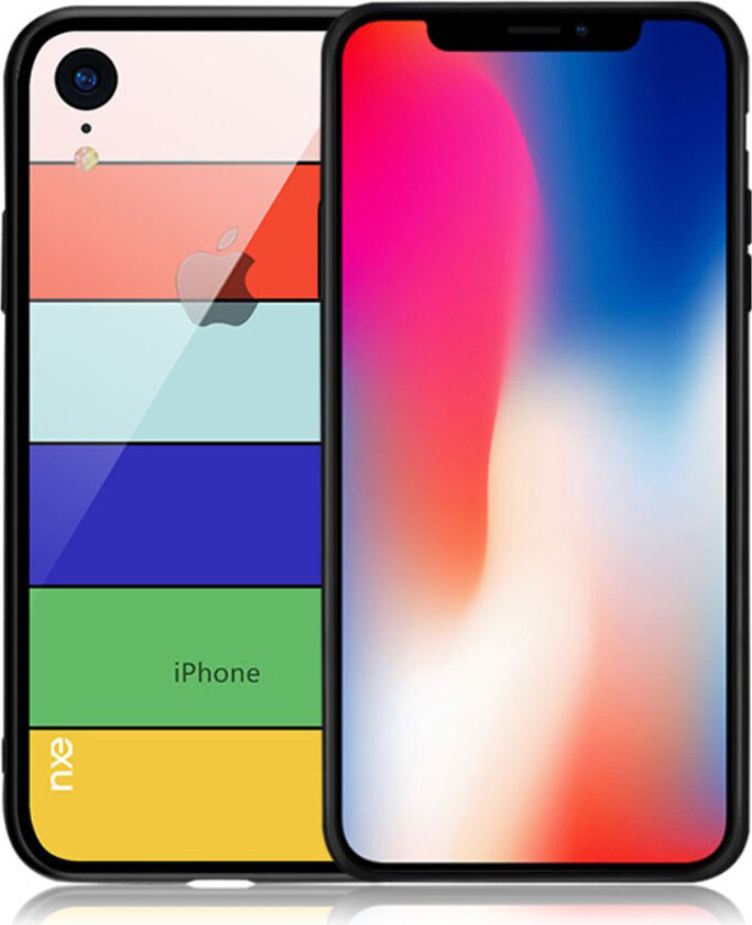 NXE iPhone Xr beskyttelses deksel av glass og TPU med printet stripe mønster - stil A