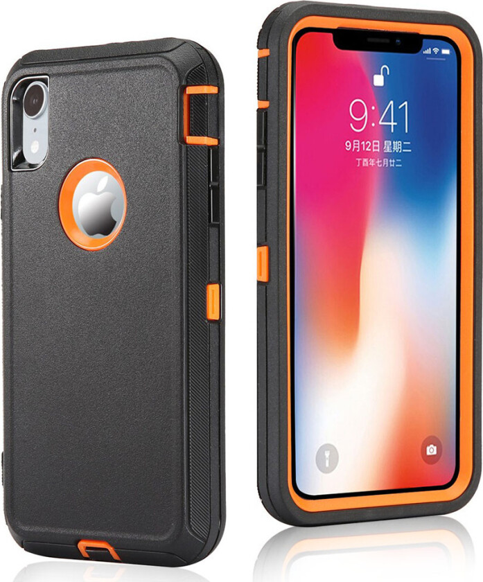 iPhone Xr beskyttelses deksel av plastikk og TPU - svart og oransj