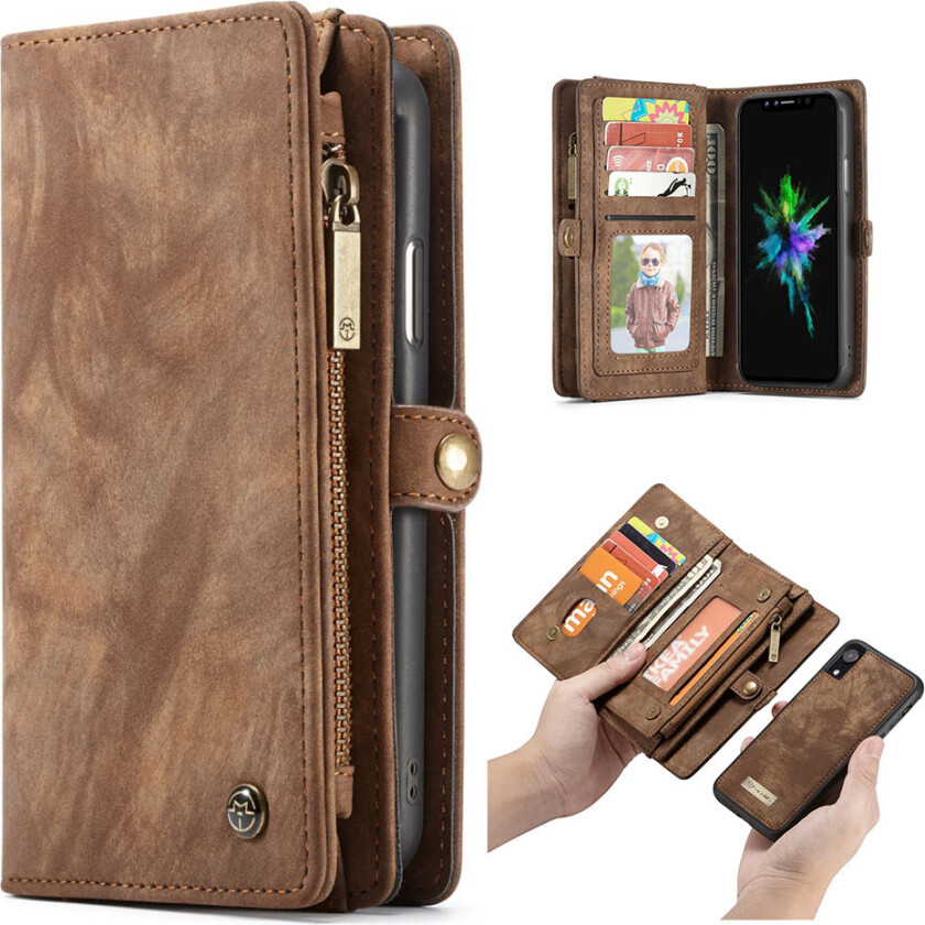 CASEME iPhone Xr beskyttelses deksel av behandlet kuskinn med 2 i 1 design - brun