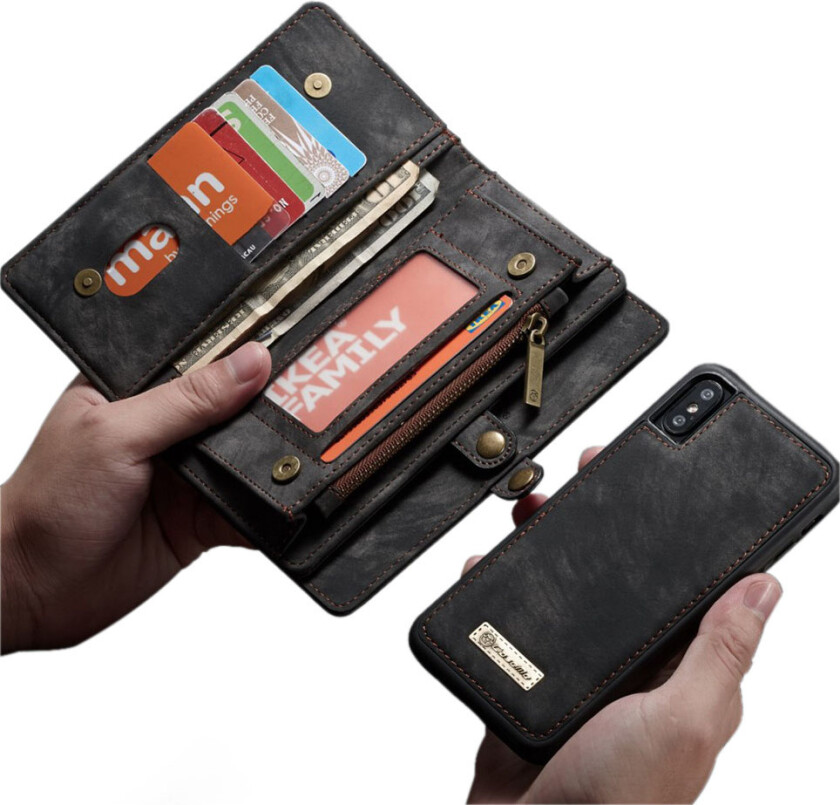 CASEME iPhone XS beskyttelses deksel av behandlet kuskinn i vintage stil med 2 i 1 design - svart