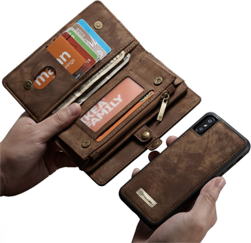 CASEME iPhone XS beskyttelses deksel av behandlet kuskinn i vintage stil med 2 i 1 design - brun